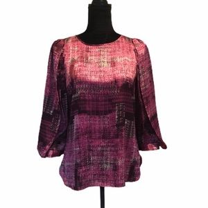 Tracy M blouse pullover abstract pattern full layered sleeve detail size medium